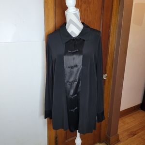 Womens Black CL Carole Little Blouse Chinese Frog button front Satin Strip S 18W